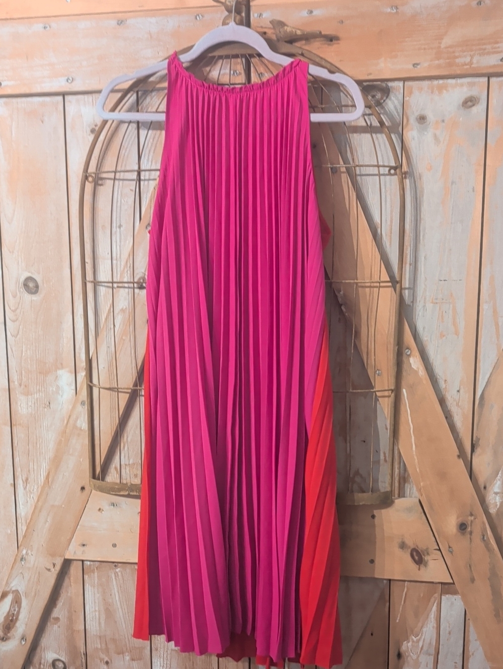 Flowy Fun Diane Von Firstenberg Red Pink Color Block Dress.  Size 8.